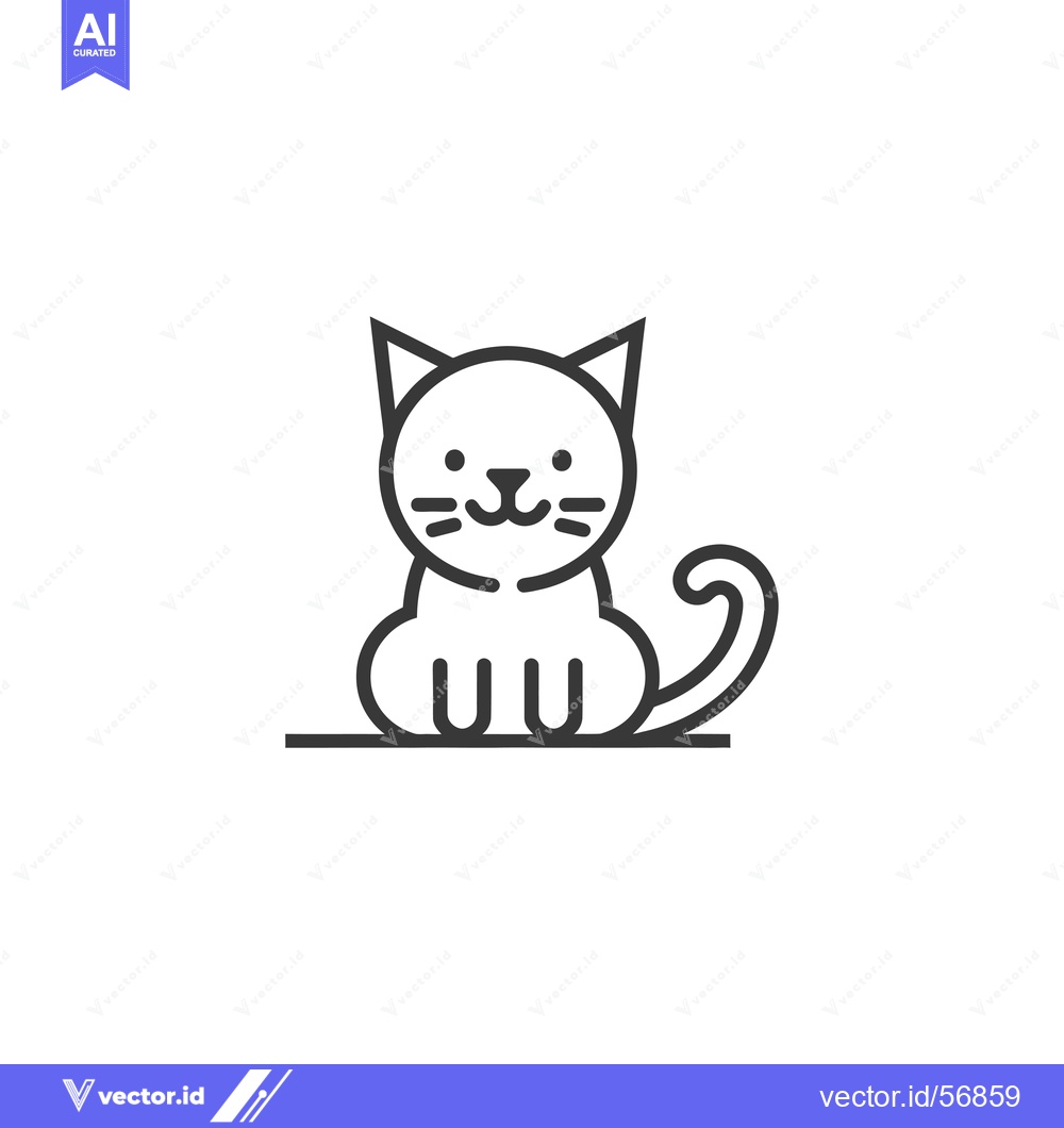 Premium Vector of Line Drawing of a Sitting Cat with a Smiling Face