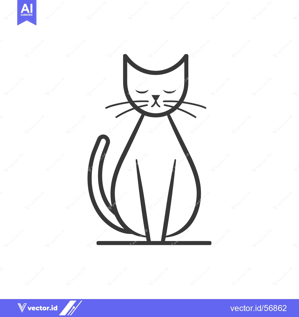Premium Vector of Line Drawing of a Sitting Cat with Closed Eyes