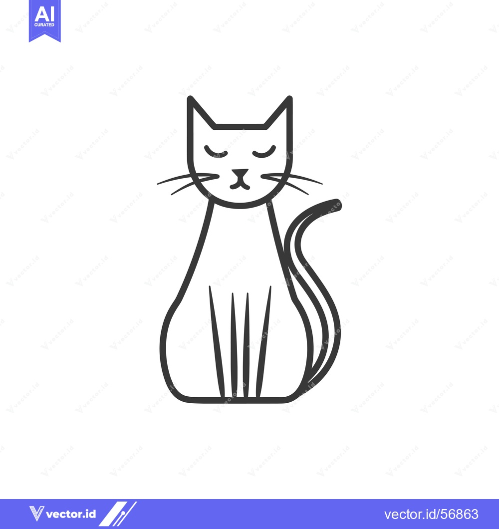 Premium Vector of Line Drawing of a Sitting Cat with Closed Eyes