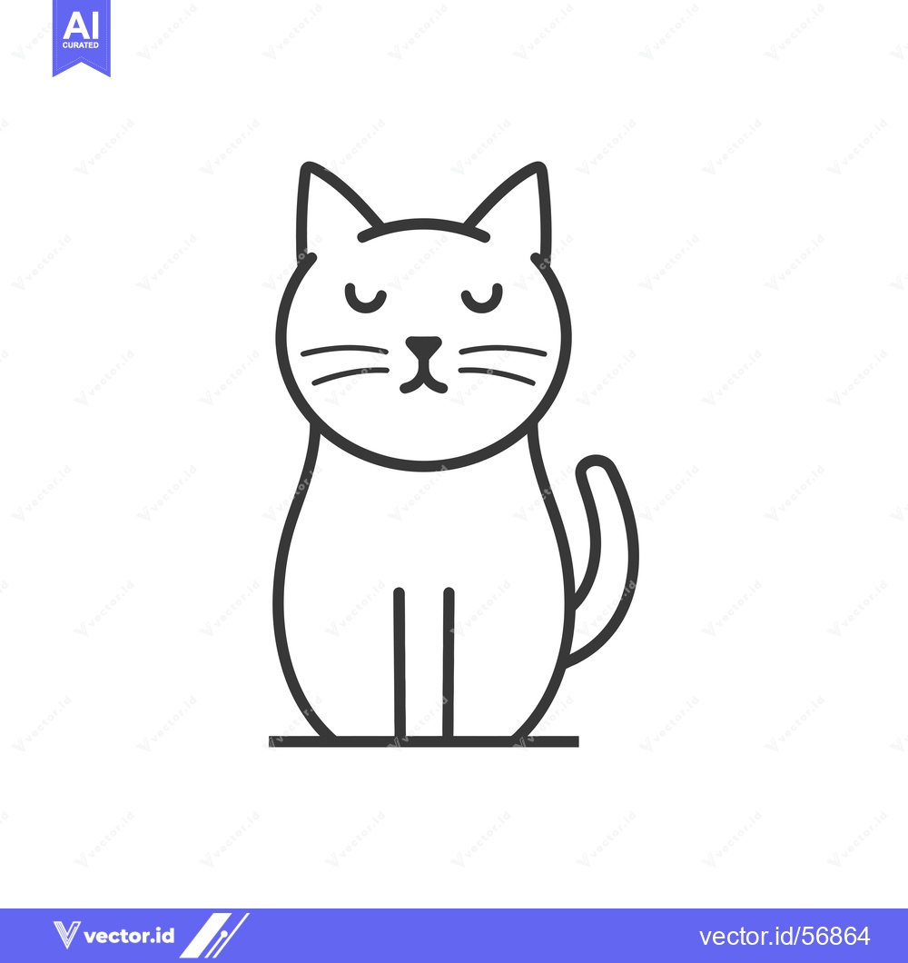 Premium Vector dari Line Drawing of a Sitting Cat with Closed Eyes