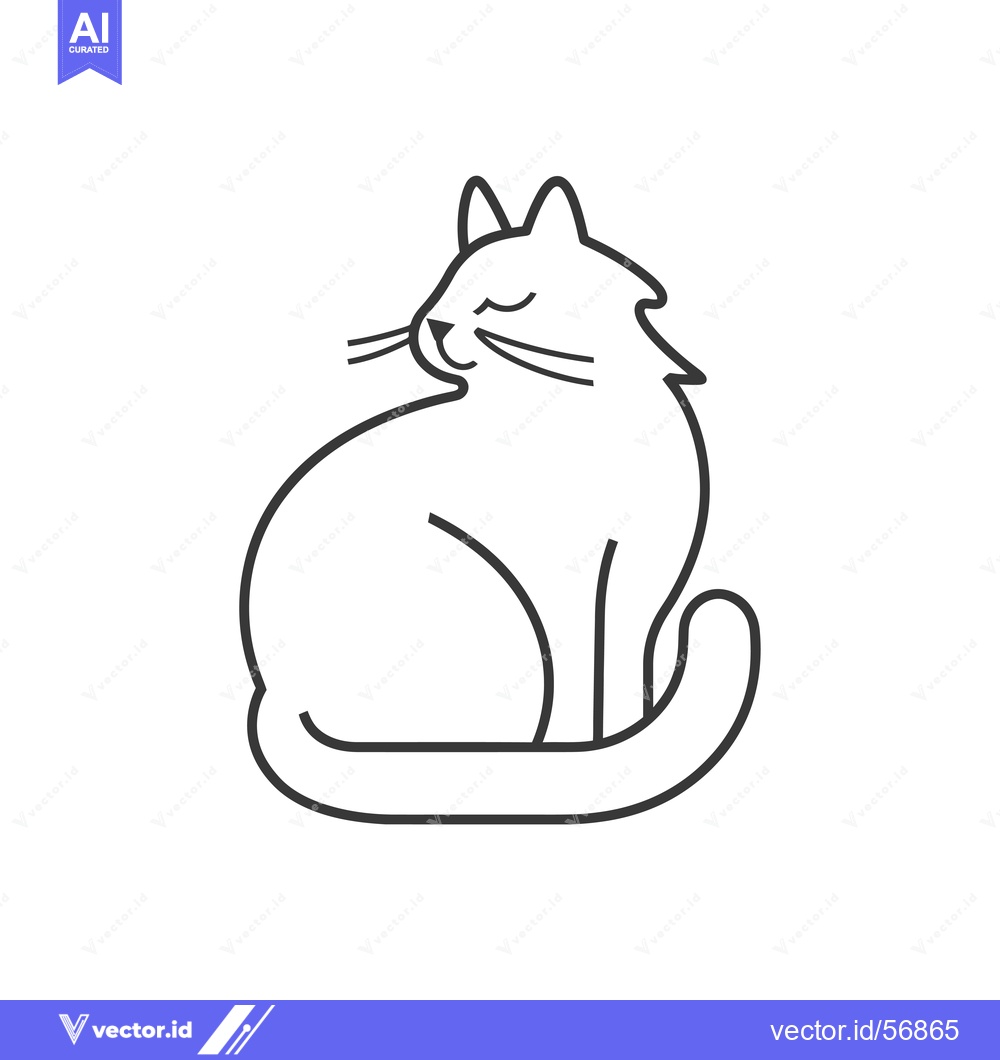 Premium Vector of Line Drawing of a Sitting Cat with Closed Eyes