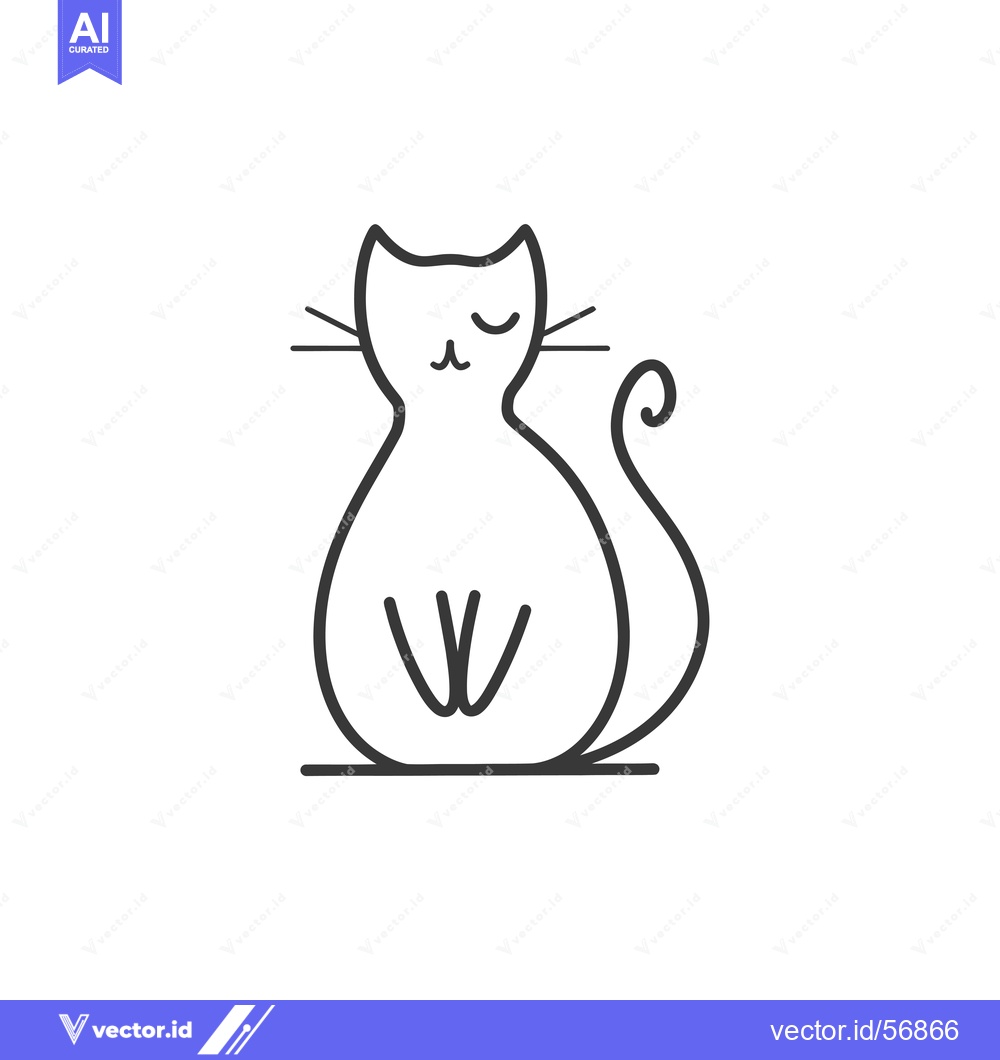 Premium Vector of Line Drawing of a Sitting Cat with Closed Eyes