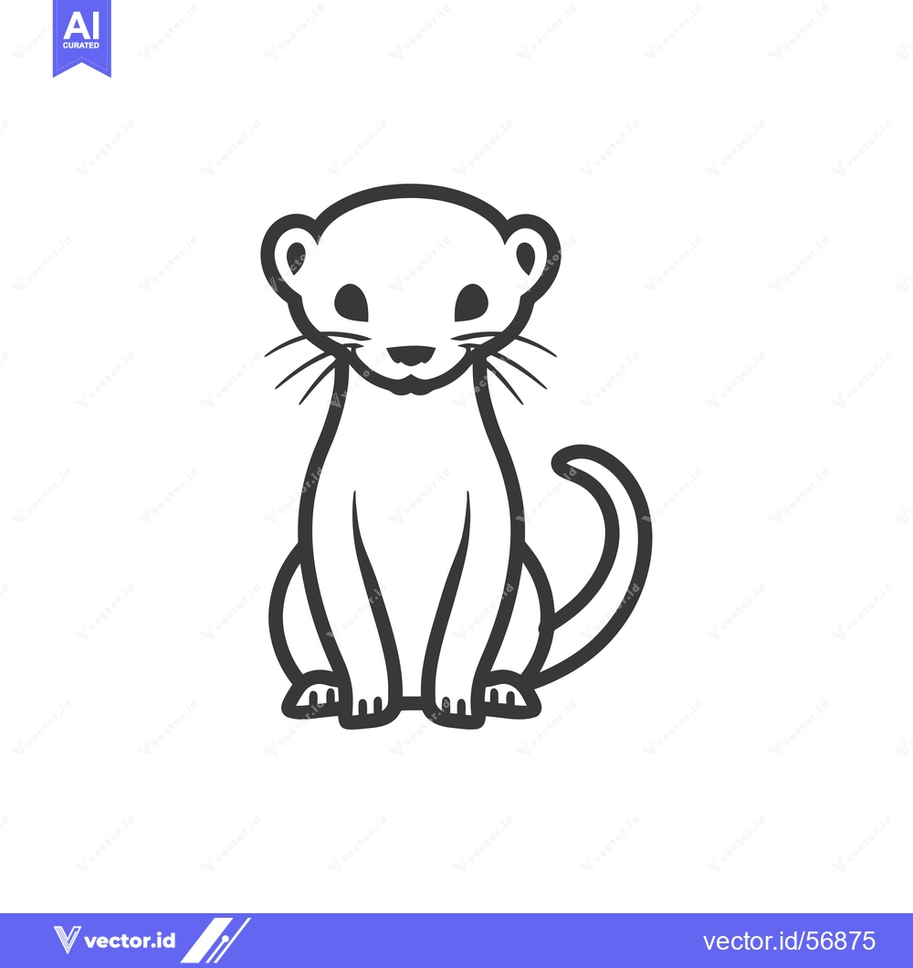 Premium Vector of Line Drawing of a Sitting Ferret with a Curled Tail