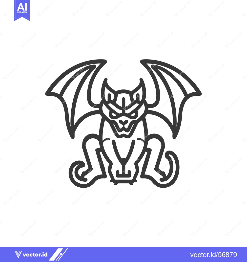 Premium Vector of Line Drawing of a Sitting Gargoyle with Wings