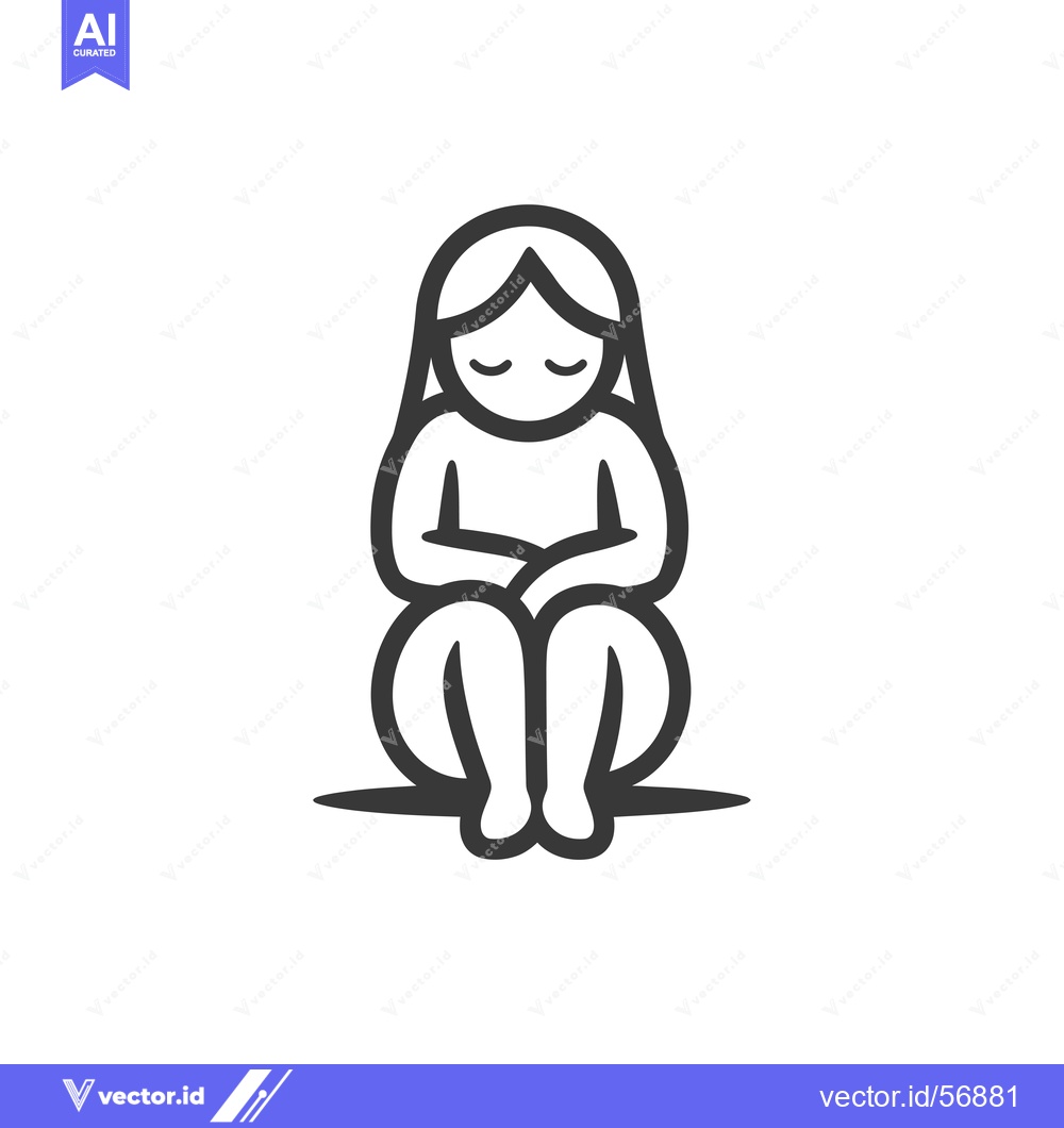 Premium Vector dari Line Drawing of a Sitting Girl with Closed Eyes