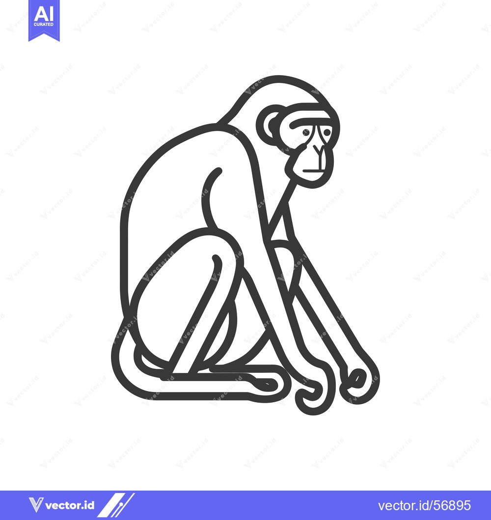 Premium Vector of Line Drawing of a Sitting Monkey with a Serious Expression