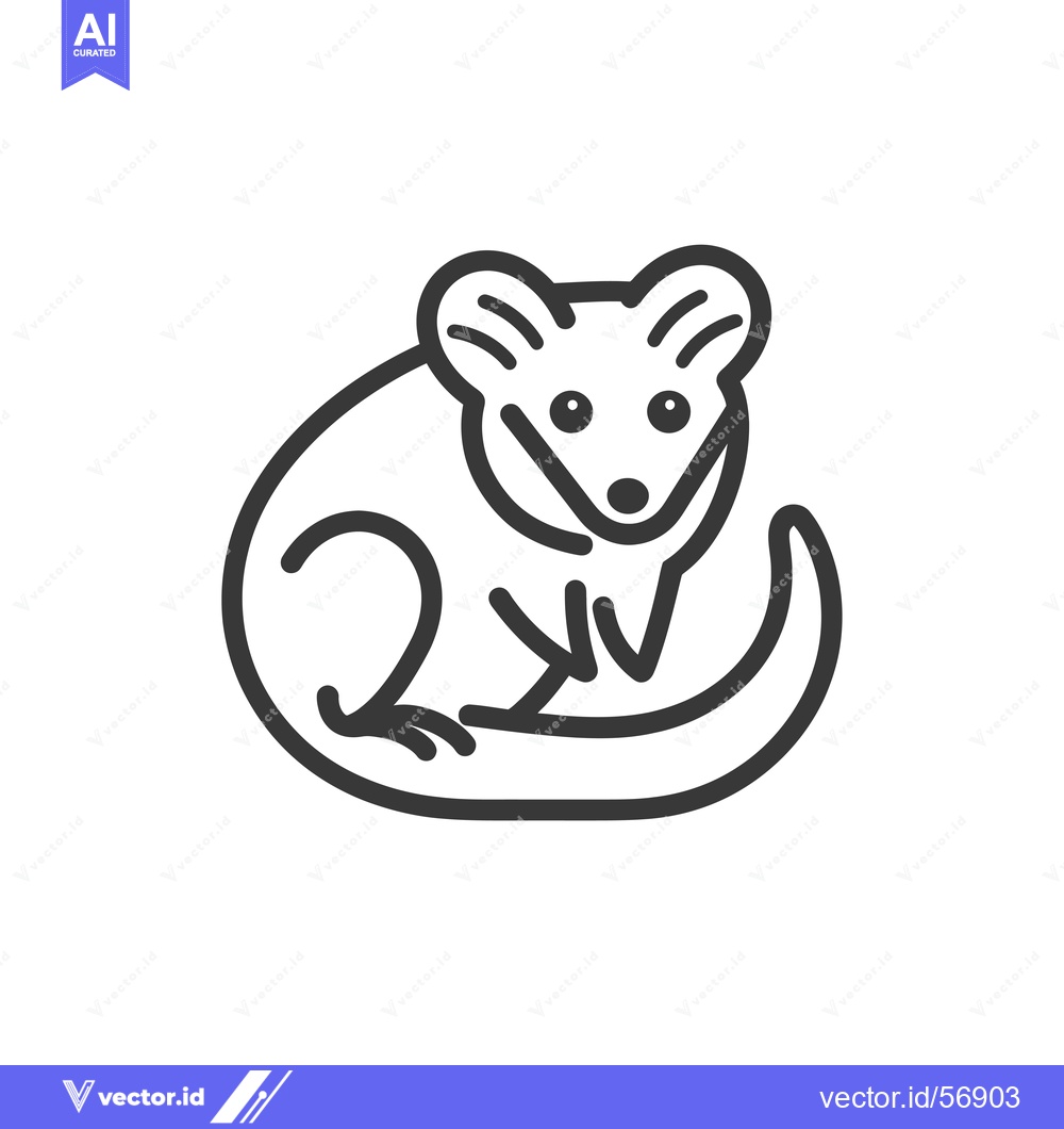 Premium Vector dari Line Drawing of a Sitting Opossum with Big Ears and a Tail