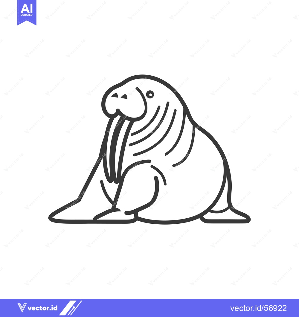 Premium Vector of Line Drawing of a Sitting Walrus with a Long Tusk