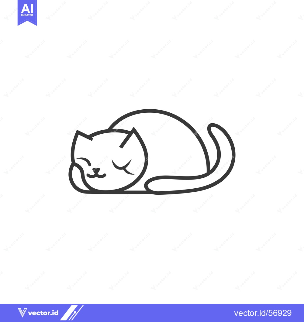 Premium Vector dari Line drawing of a sleeping cat curled up on its side