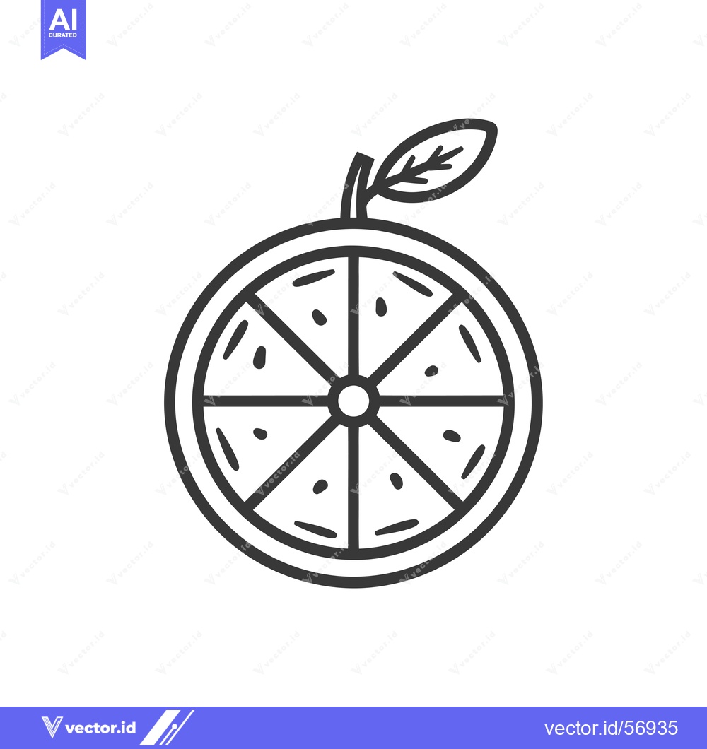 Premium Vector of Line Drawing of a Sliced Orange with a Leaf