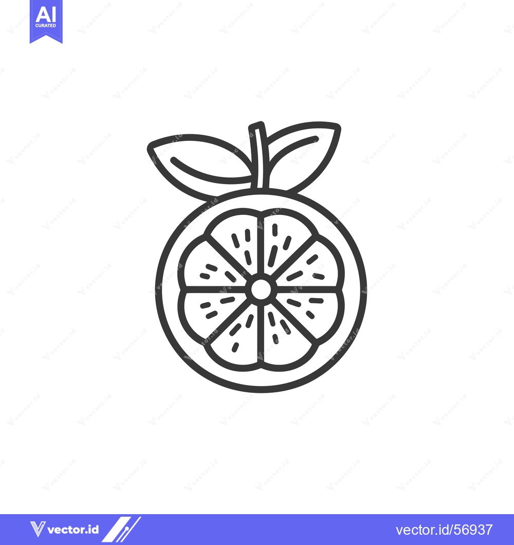 Premium Vector of Line Drawing of a Sliced Orange with Leaves