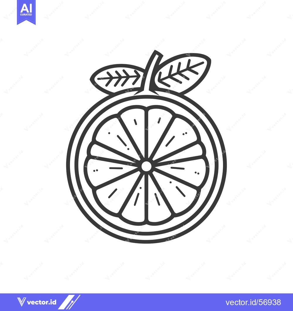 Premium Vector of Line Drawing of a Sliced Orange with Leaves