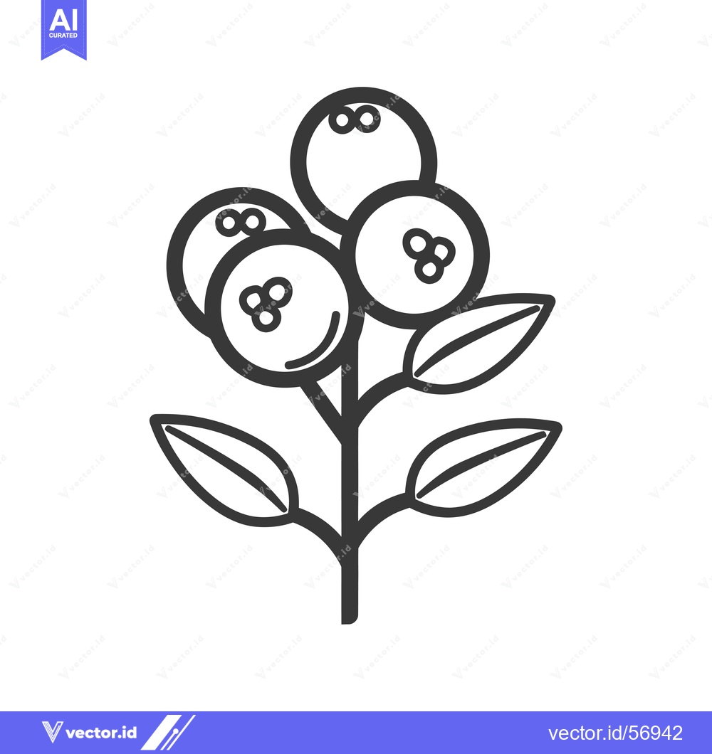 Premium Vector dari Line Drawing of a Small Branch with Four Berries and Leaves