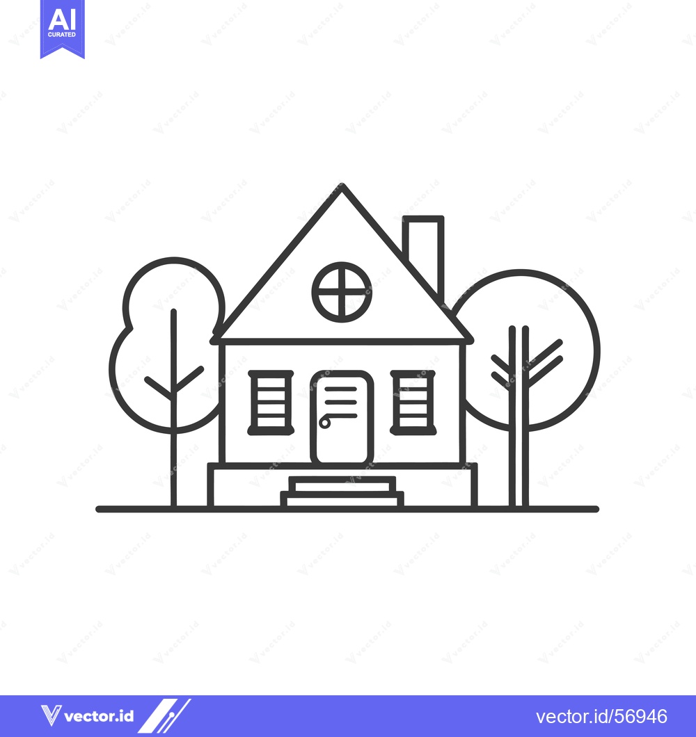 Premium Vector dari Line Drawing of a Small House with Two Trees