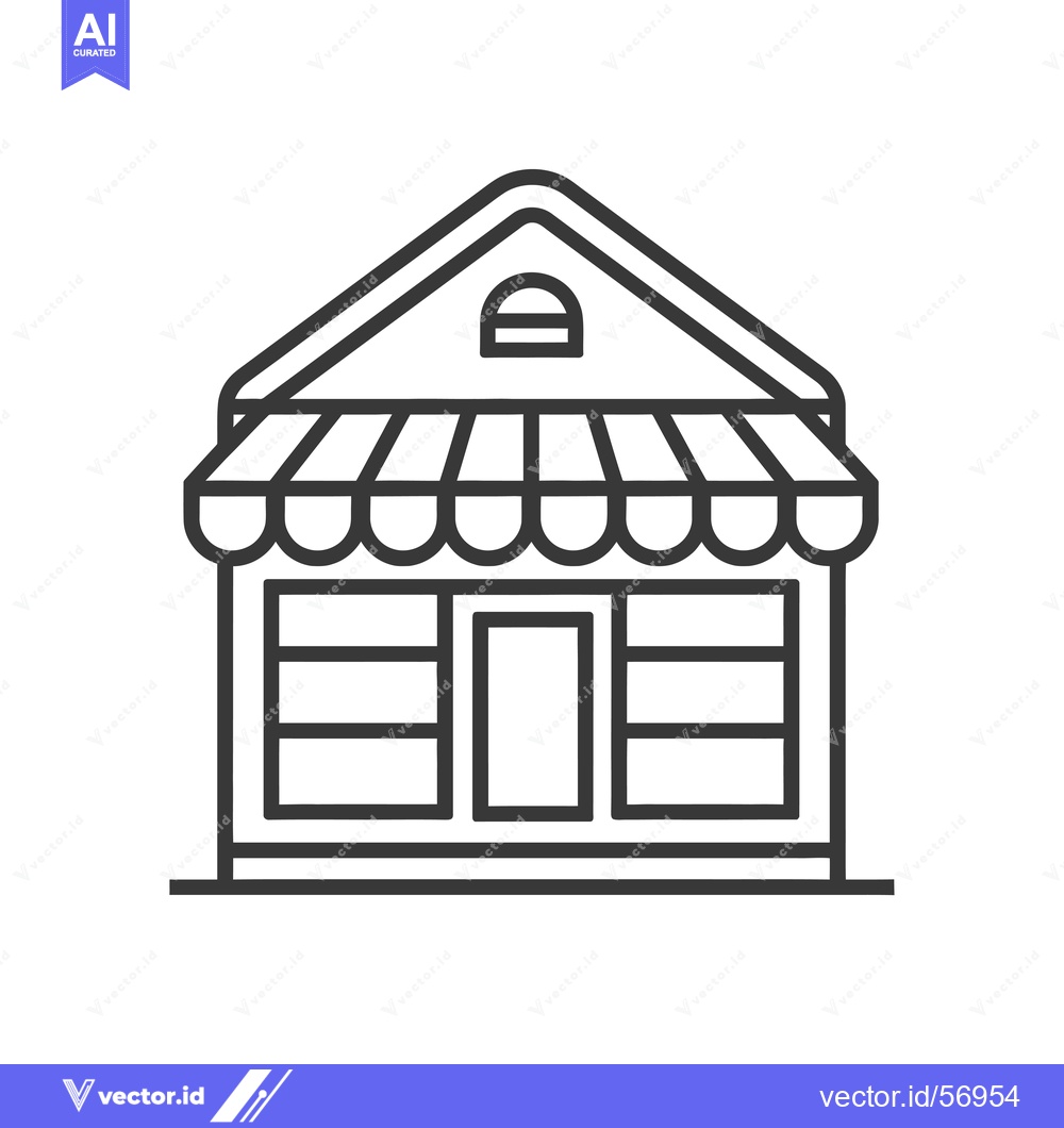 Premium Vector dari Line Drawing of a Small Shop Building with an Awning