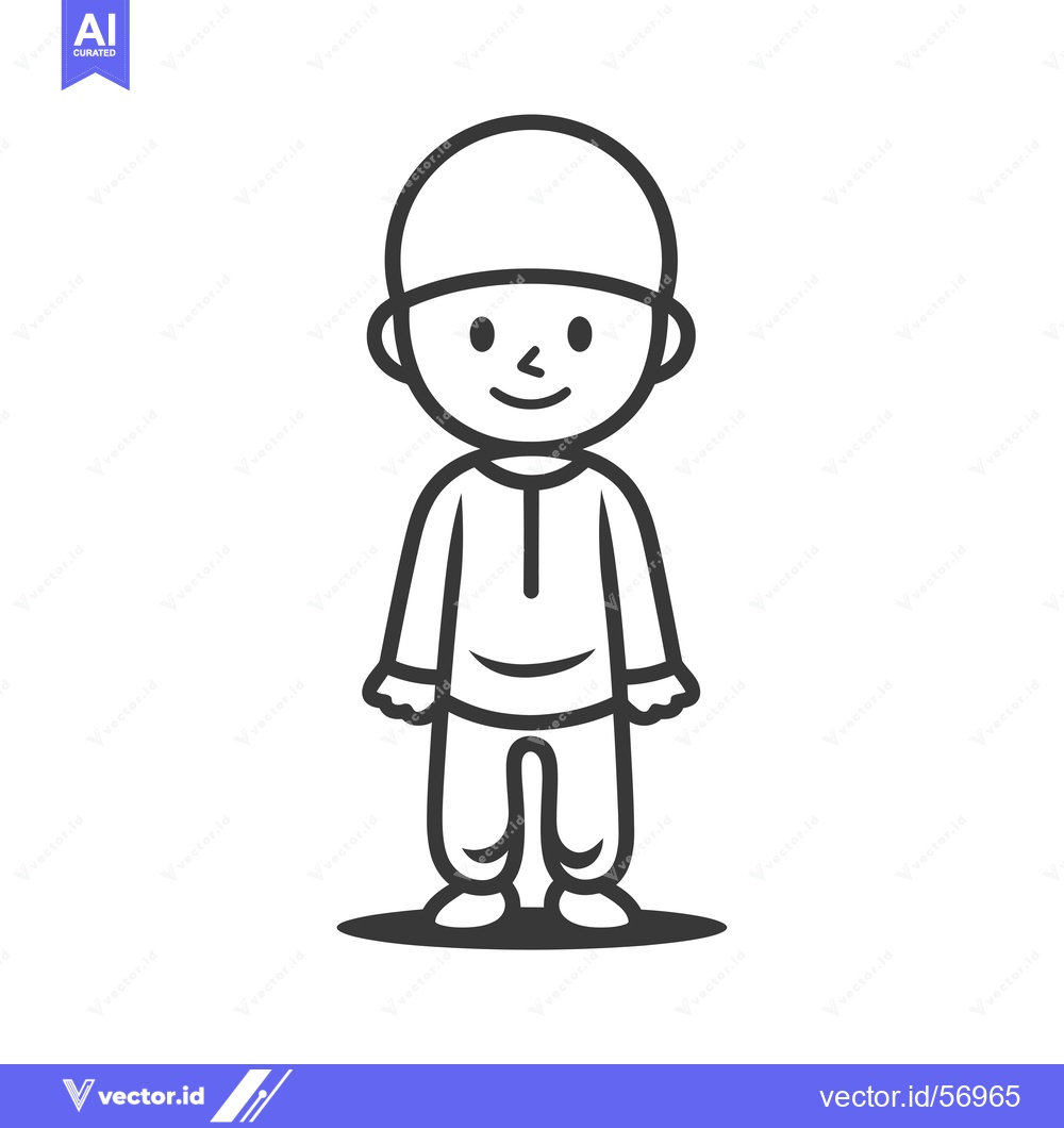 Premium Vector of Line Drawing of a Smiling Boy Wearing a Traditional Muslim Head Coveri