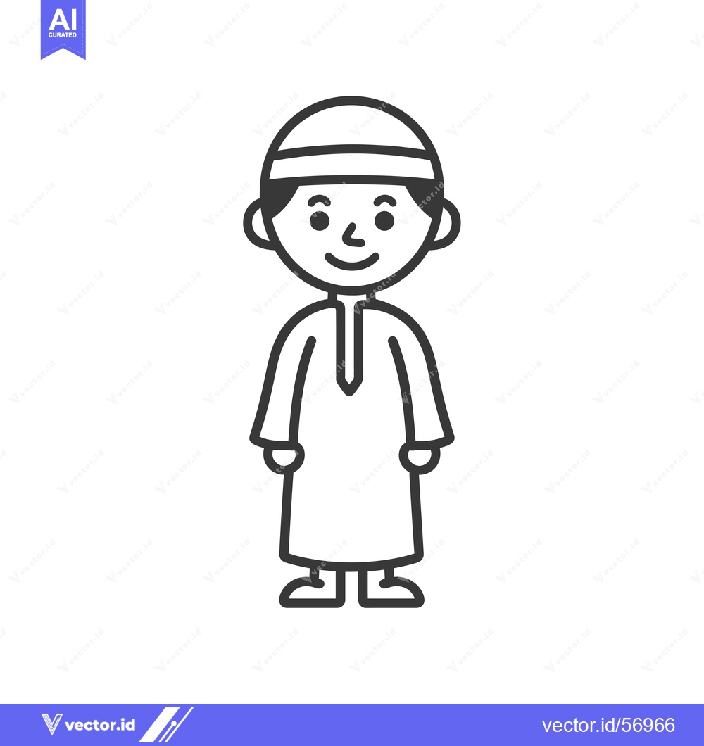 Premium Vector dari Line Drawing of a Smiling Boy Wearing Traditional Clothing