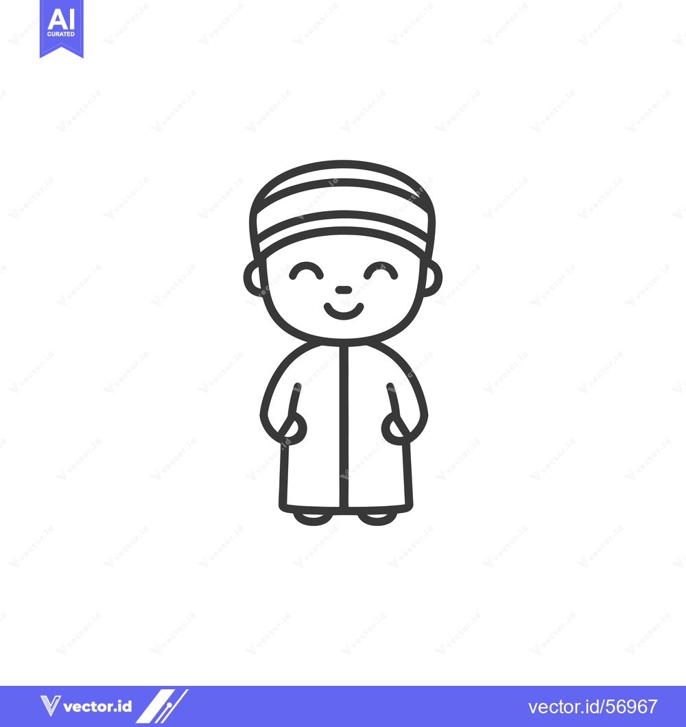 Premium Vector of Line Drawing of a Smiling Boy Wearing Traditional Clothing