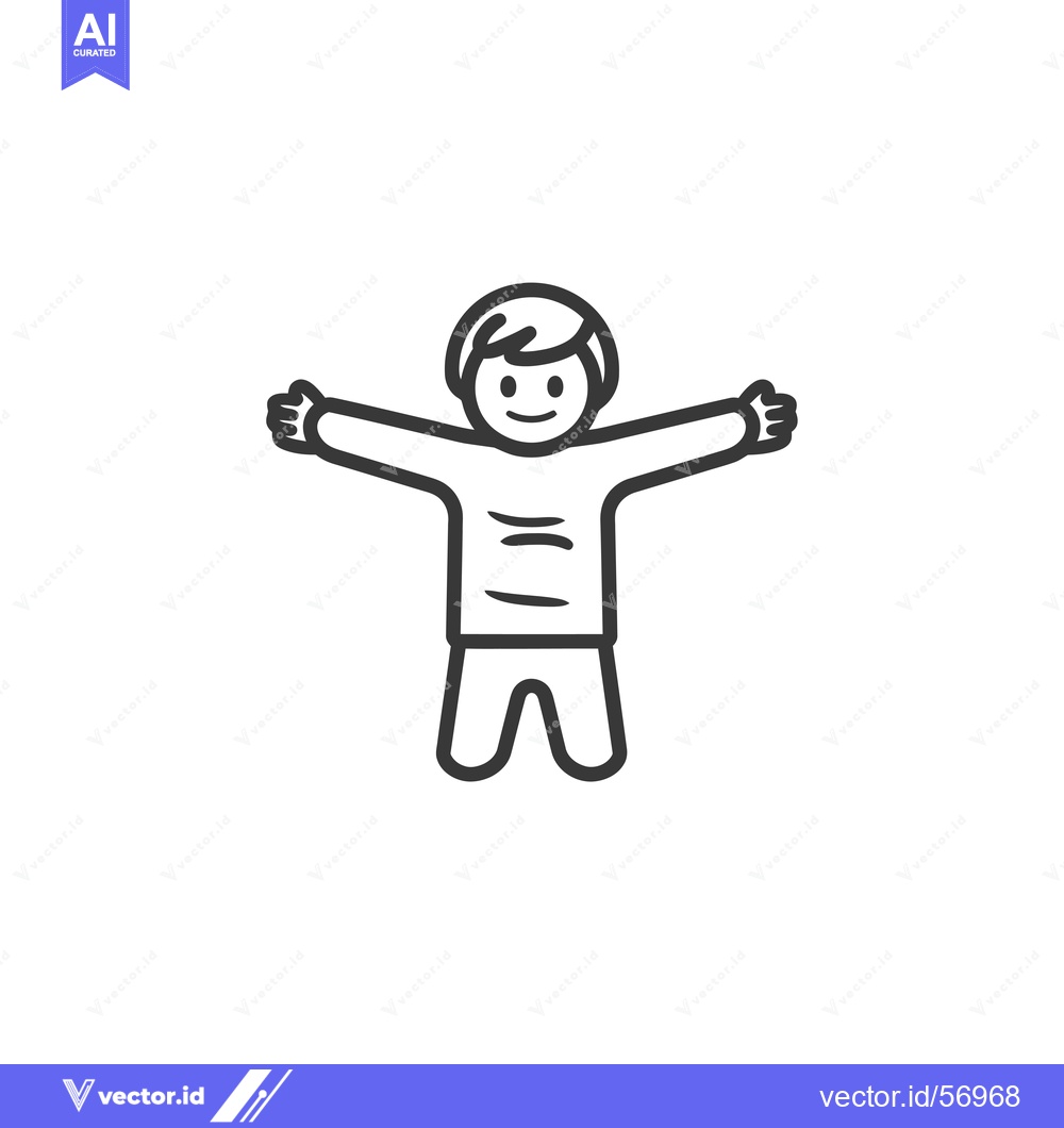 Premium Vector dari Line drawing of a smiling boy with arms outstretched
