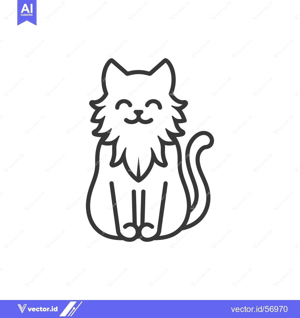 Premium Vector dari Line Drawing of a Smiling Cat Sitting with its Tail Curled Behind It