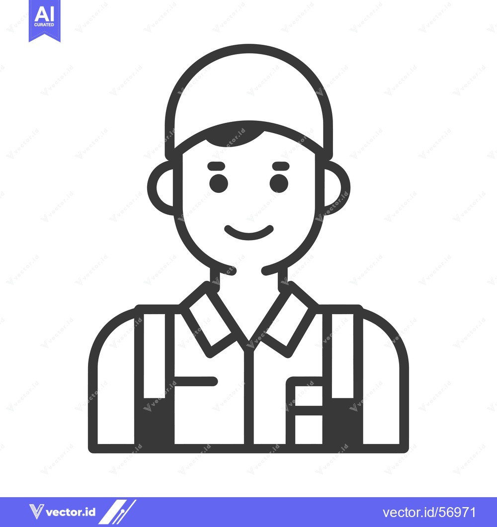 Premium Vector of Line drawing of a smiling delivery man wearing a cap and a shirt with