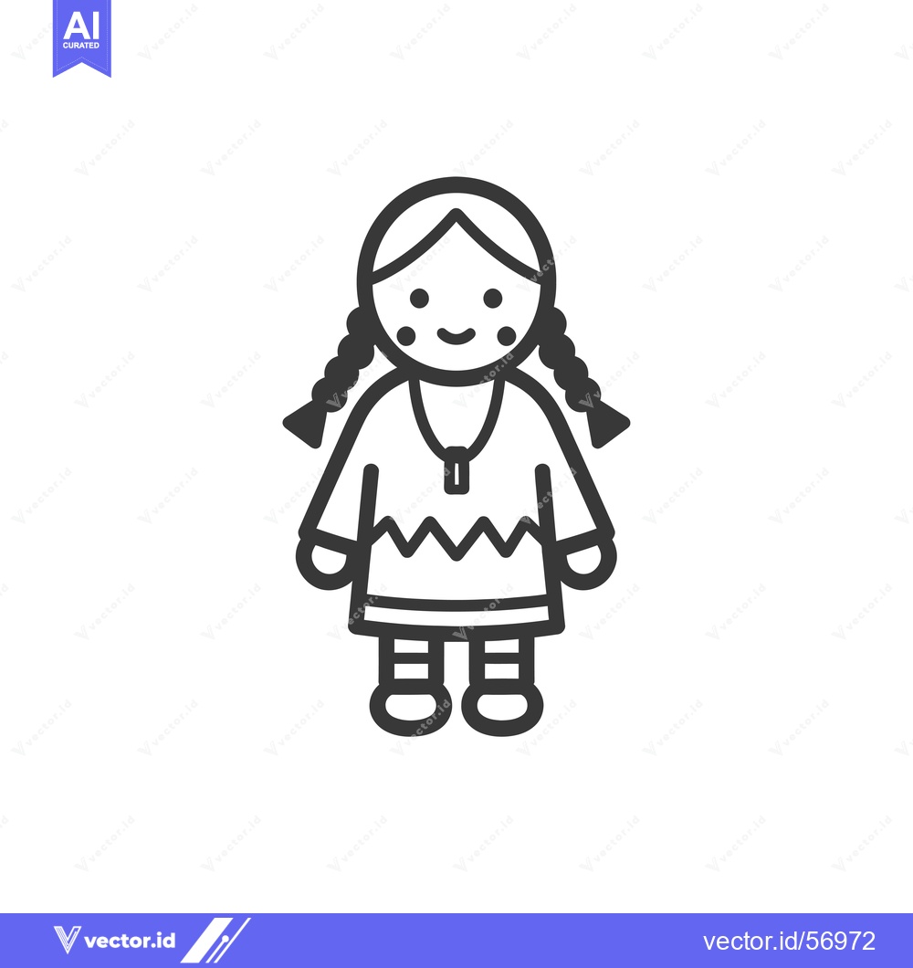 Premium Vector of Line drawing of a smiling doll with pigtails