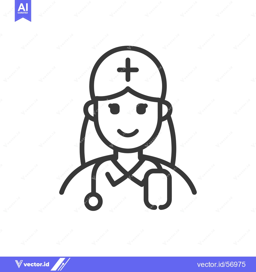 Premium Vector dari Line drawing of a smiling female doctor with a stethoscope