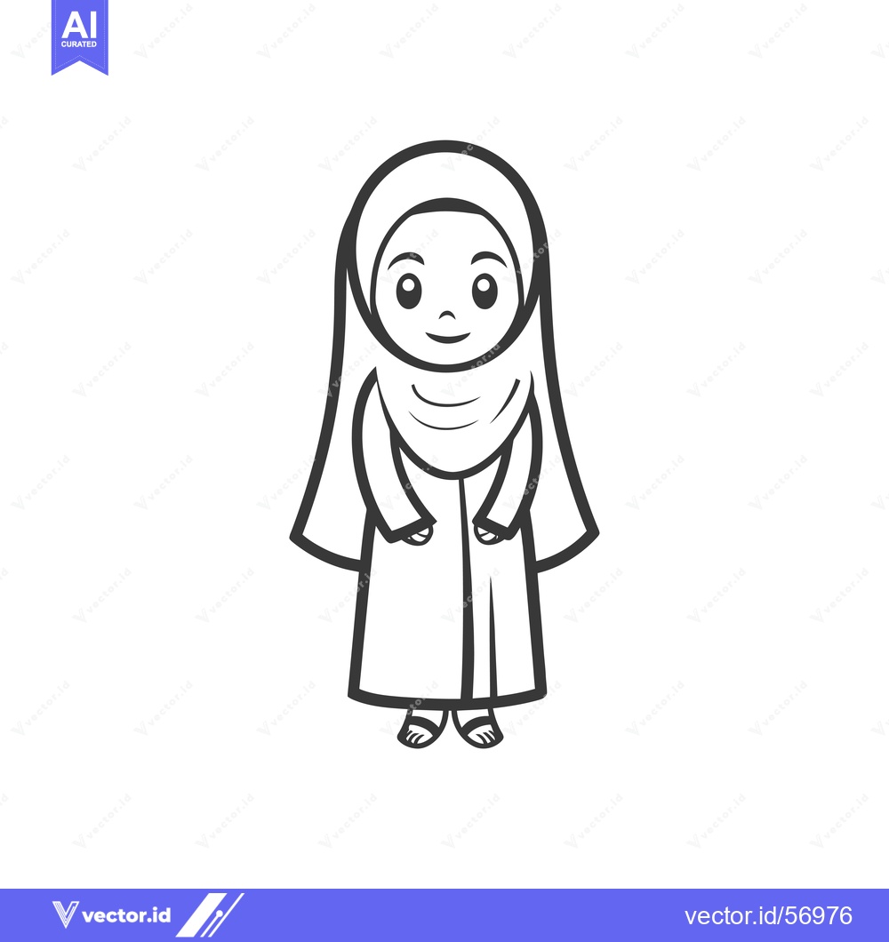 Premium Vector dari Line Drawing of a Smiling Girl Wearing a Hijab