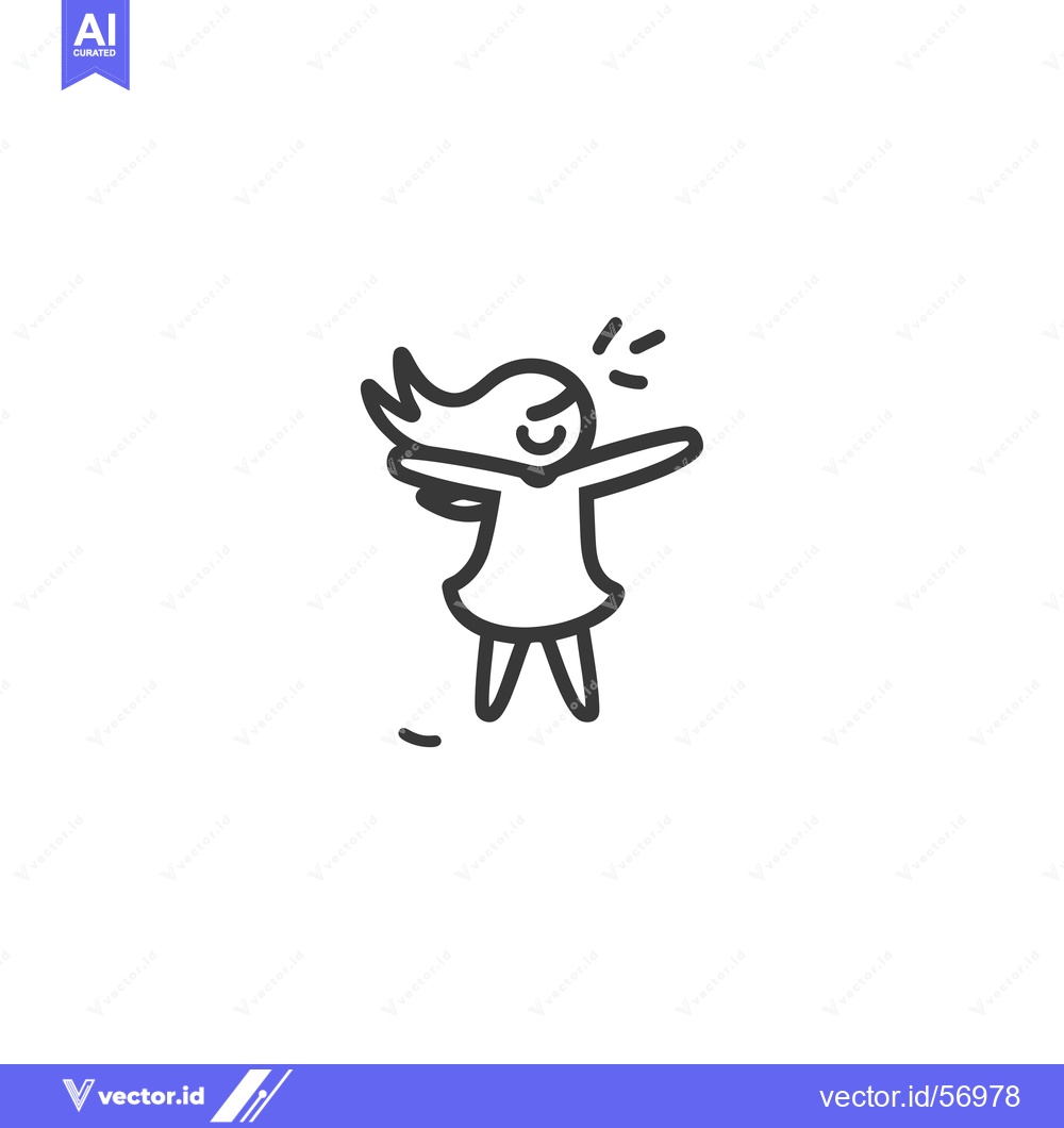 Premium Vector of Line Drawing of a Smiling Girl with Arms Outstretched