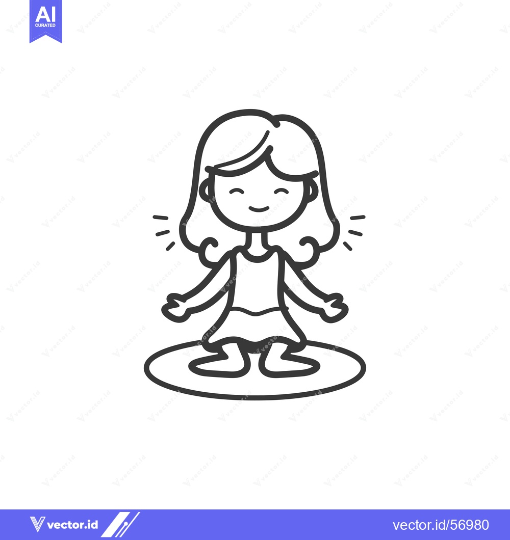 Premium Vector dari Line Drawing of a Smiling Girl with Wavy Hair in a Dress