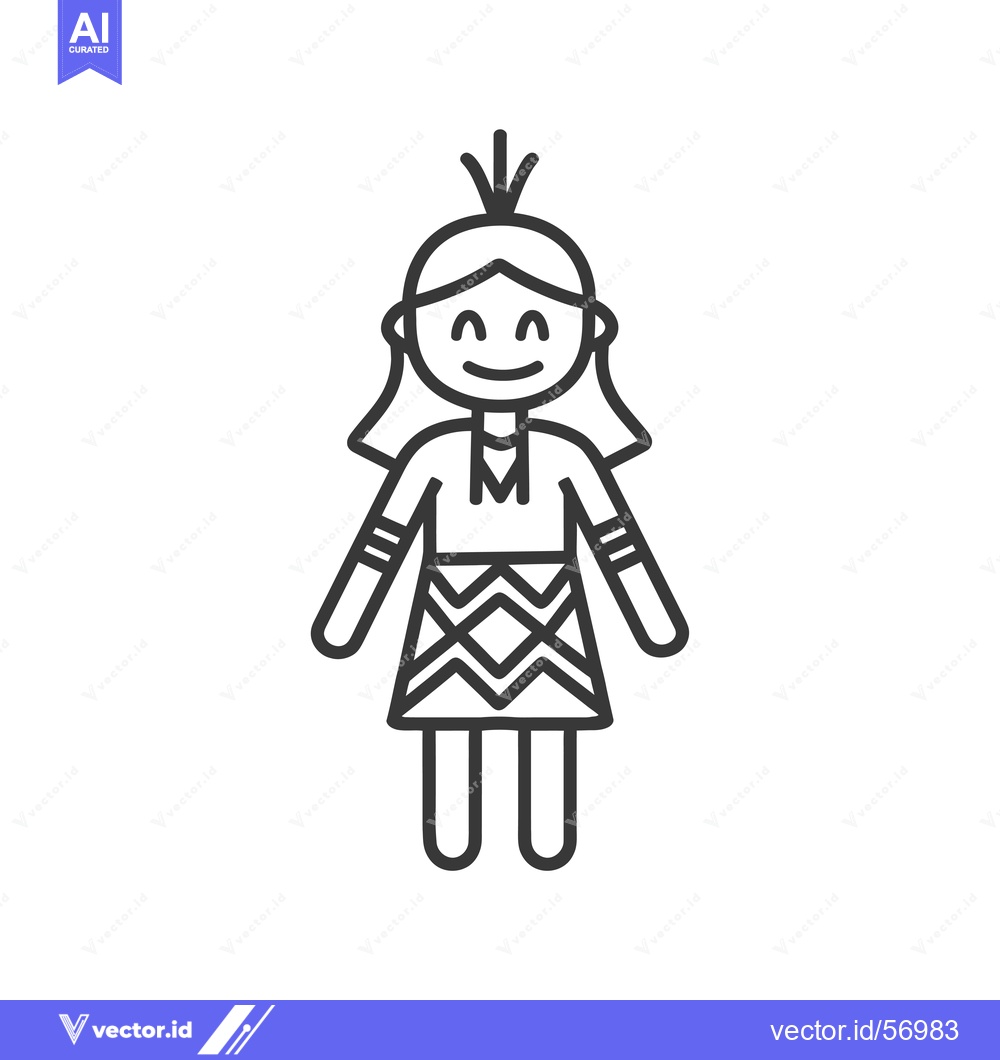 Premium Vector of Line drawing of a smiling Indigenous girl wearing traditional clothing