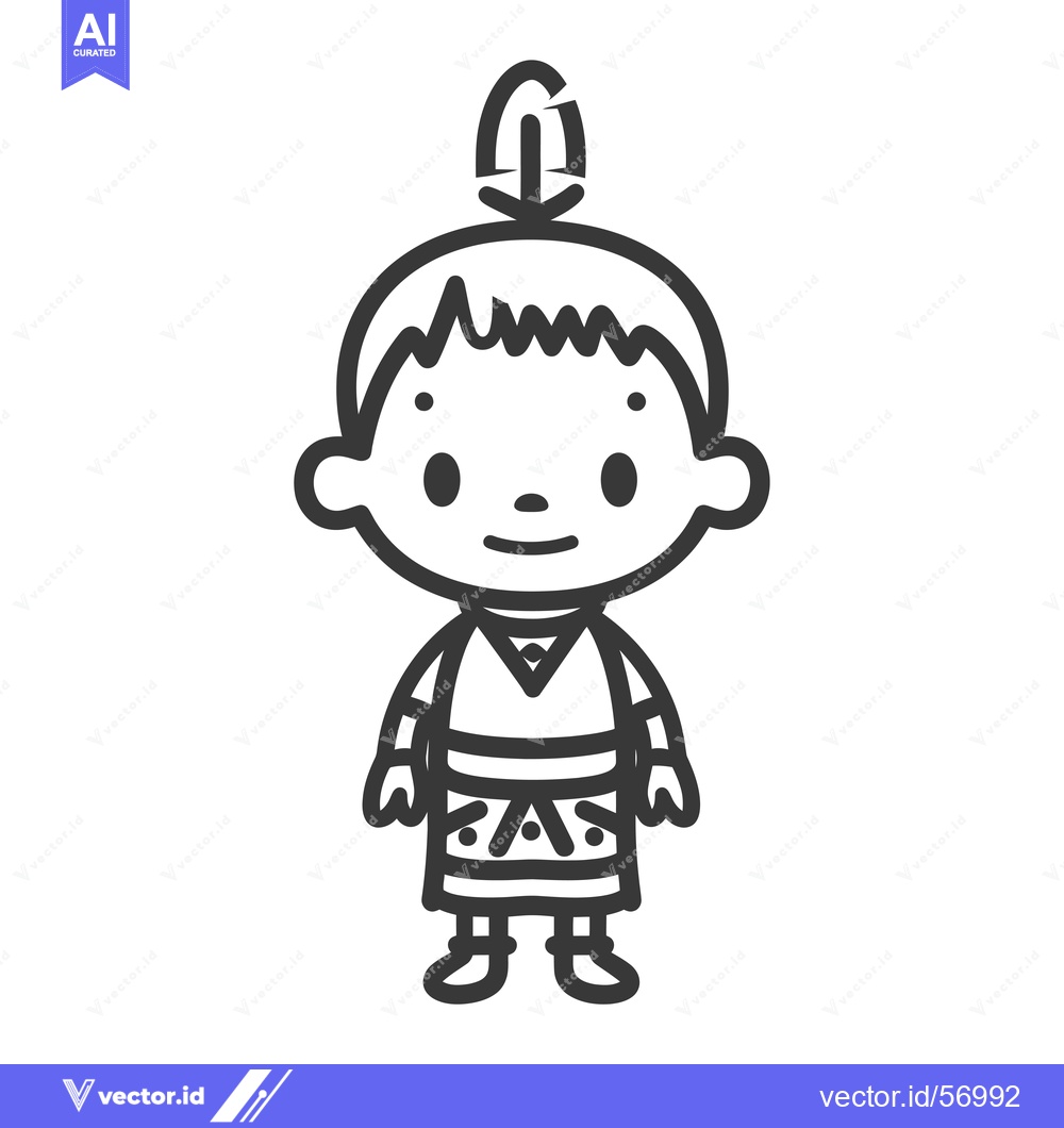 Premium Vector dari Line drawing of a smiling Native American child wearing traditional cl
