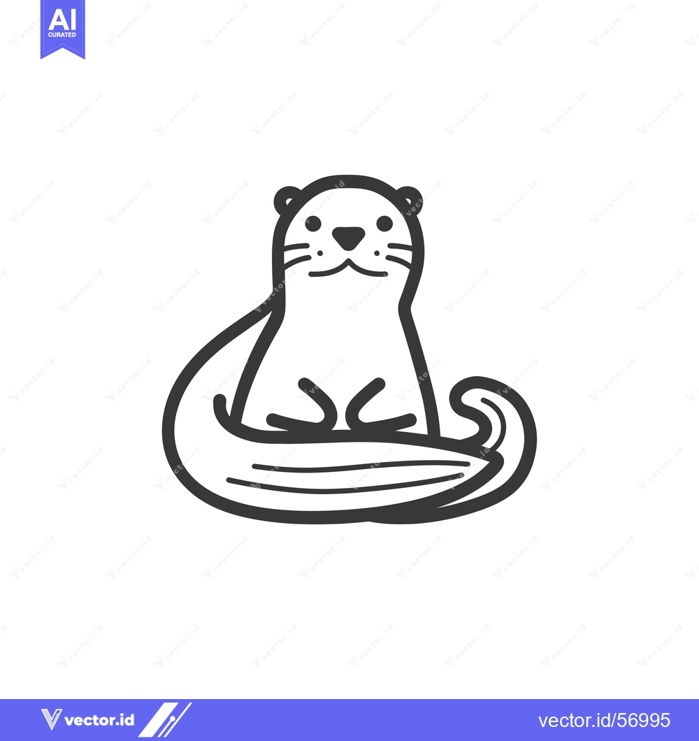 Premium Vector dari Line drawing of a smiling otter sitting on its tail