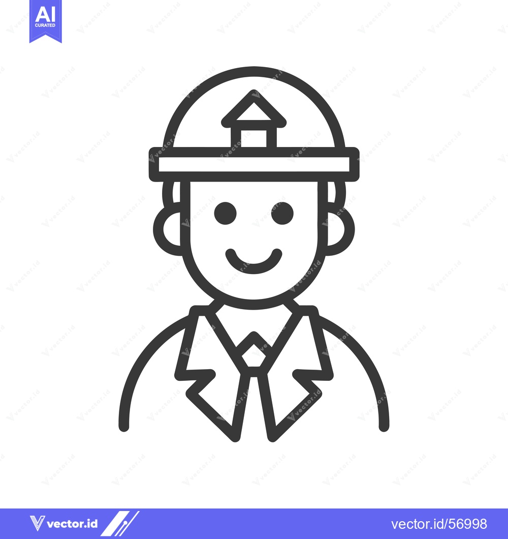 Premium Vector dari Line drawing of a smiling person with a construction helmet and a hous
