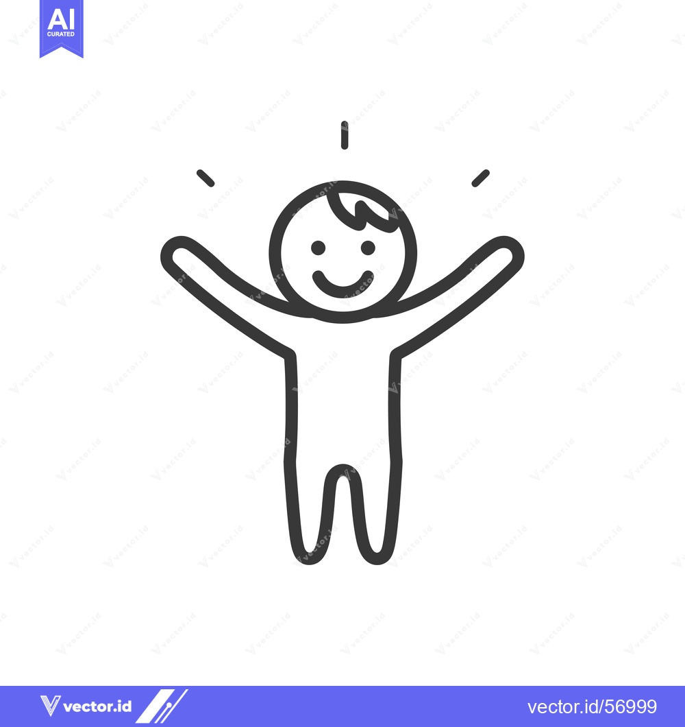 Premium Vector dari Line Drawing of a Smiling Person with Arms Raised