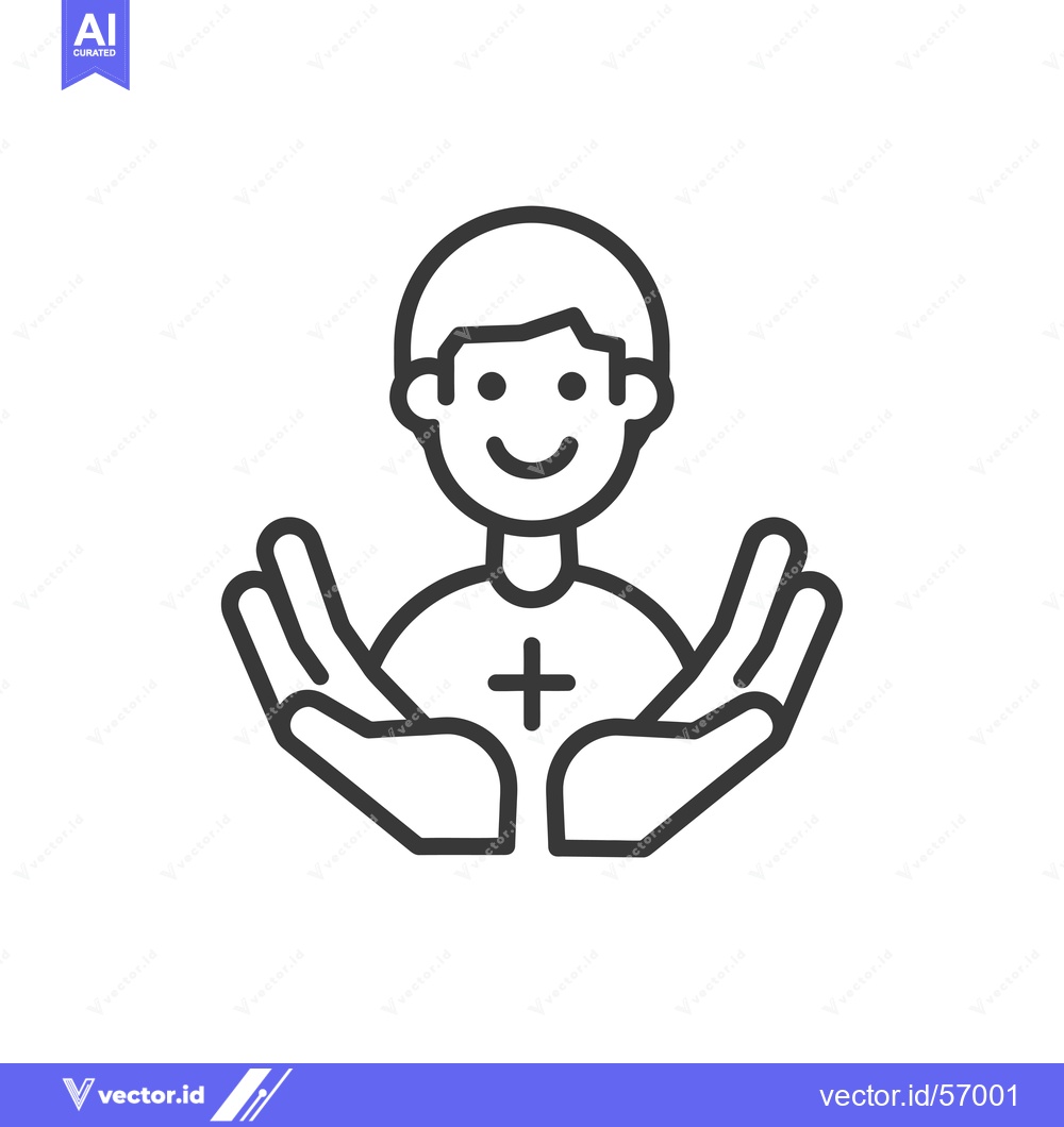 Premium Vector of Line drawing of a smiling person with outstretched hands and a plus si