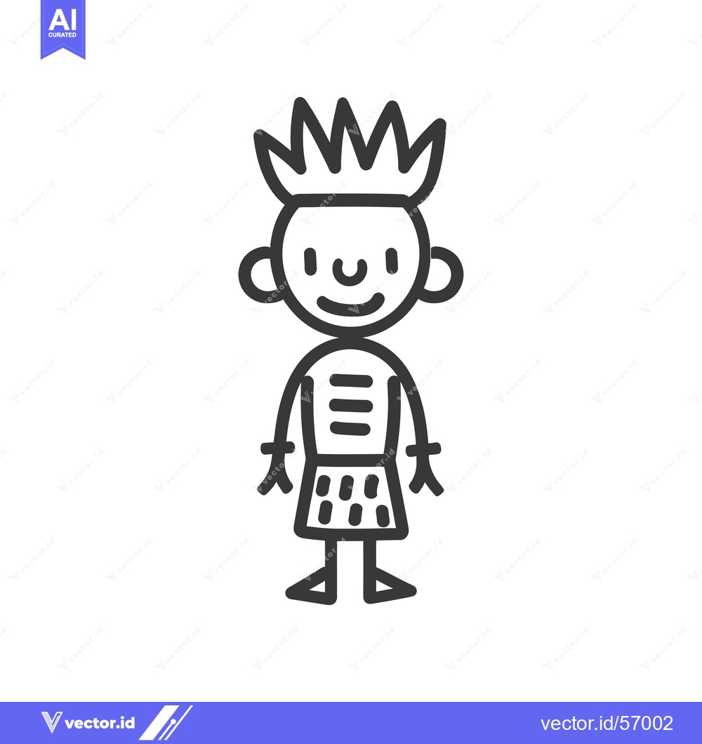 Premium Vector of Line drawing of a smiling person with spiky hair and a patterned skirt