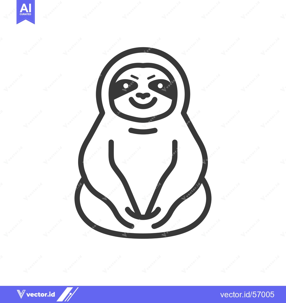 Premium Vector dari Line Drawing of a Smiling Sloth Sitting with Arms Crossed