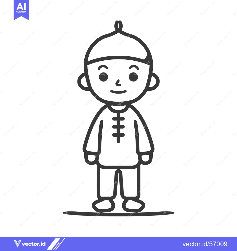 Premium Vector of Line drawing of a smiling young boy in traditional Chinese clothing
