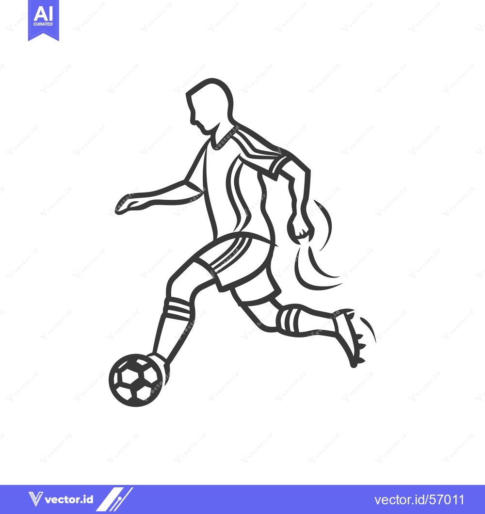 Premium Vector of Line drawing of a soccer player dribbling a ball