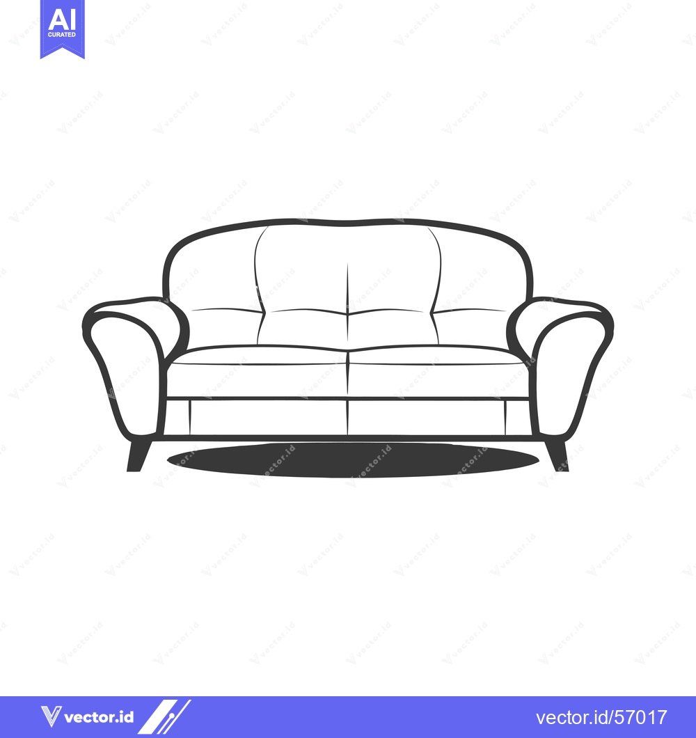Premium Vector dari Line Drawing of a  Sofa with Tufted Cushions