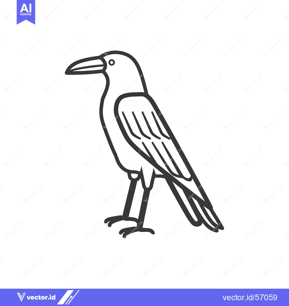 Premium Vector of Line Drawing of a Standing Raven