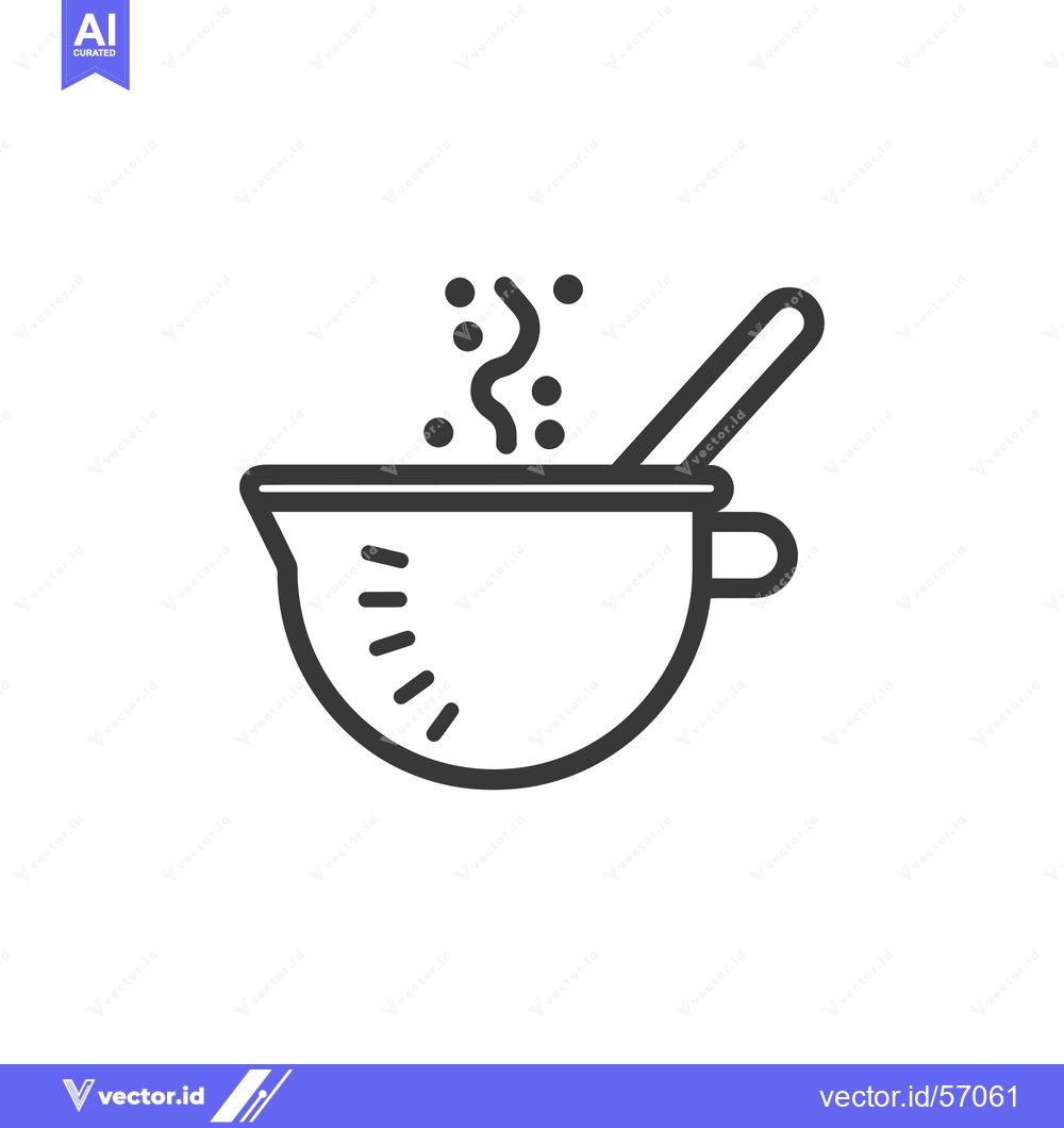 Premium Vector dari Line Drawing of a Steaming Bowl with a Ladle