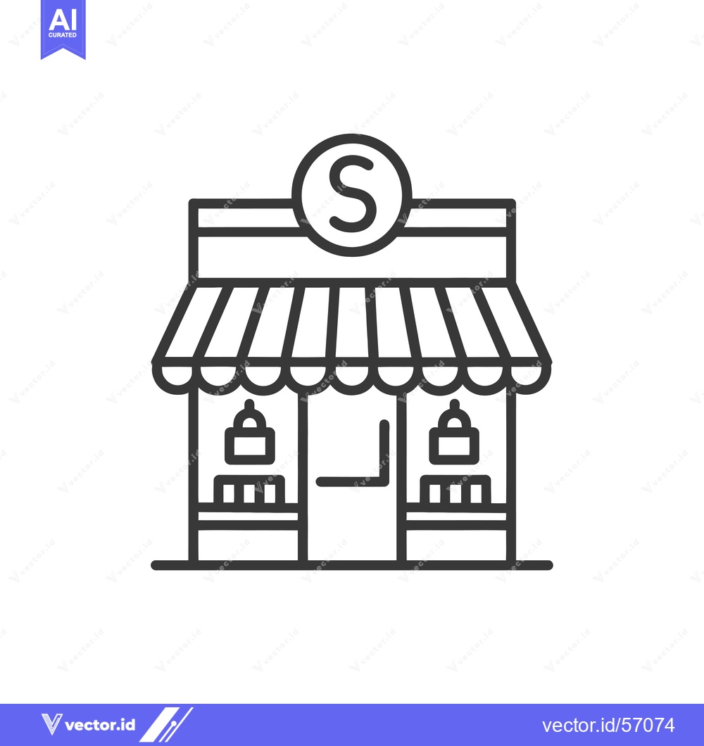 Premium Vector of Line drawing of a storefront with an awning and a dollar sign