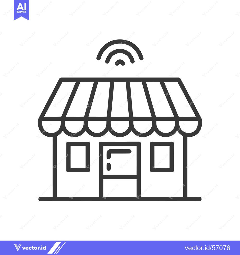 Premium Vector dari Line drawing of a storefront with a wifi signal above it