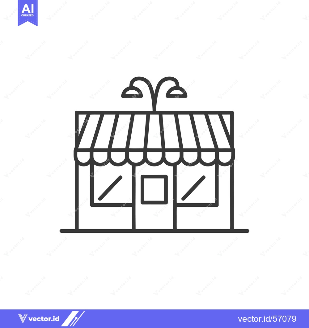 Premium Vector dari Line drawing of a storefront with awning and street lamps