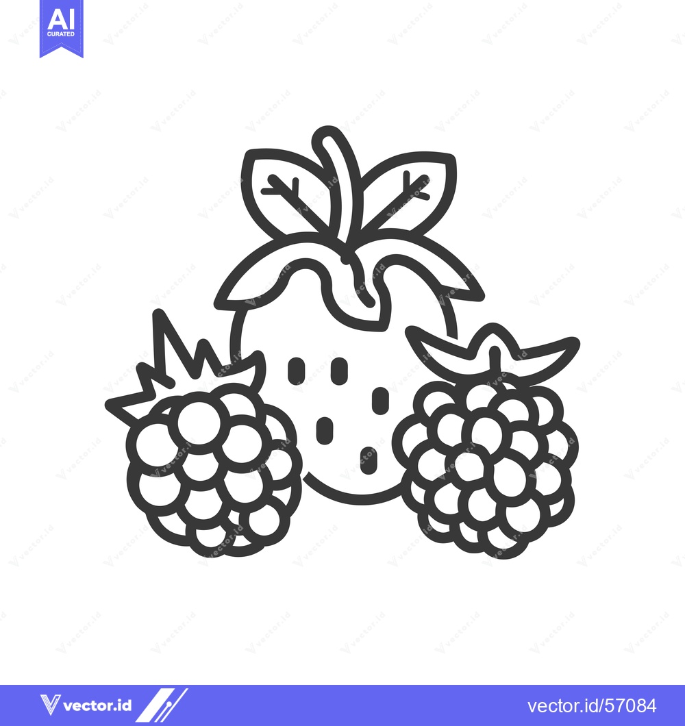Premium Vector dari Line Drawing of a Strawberry and Two Raspberries