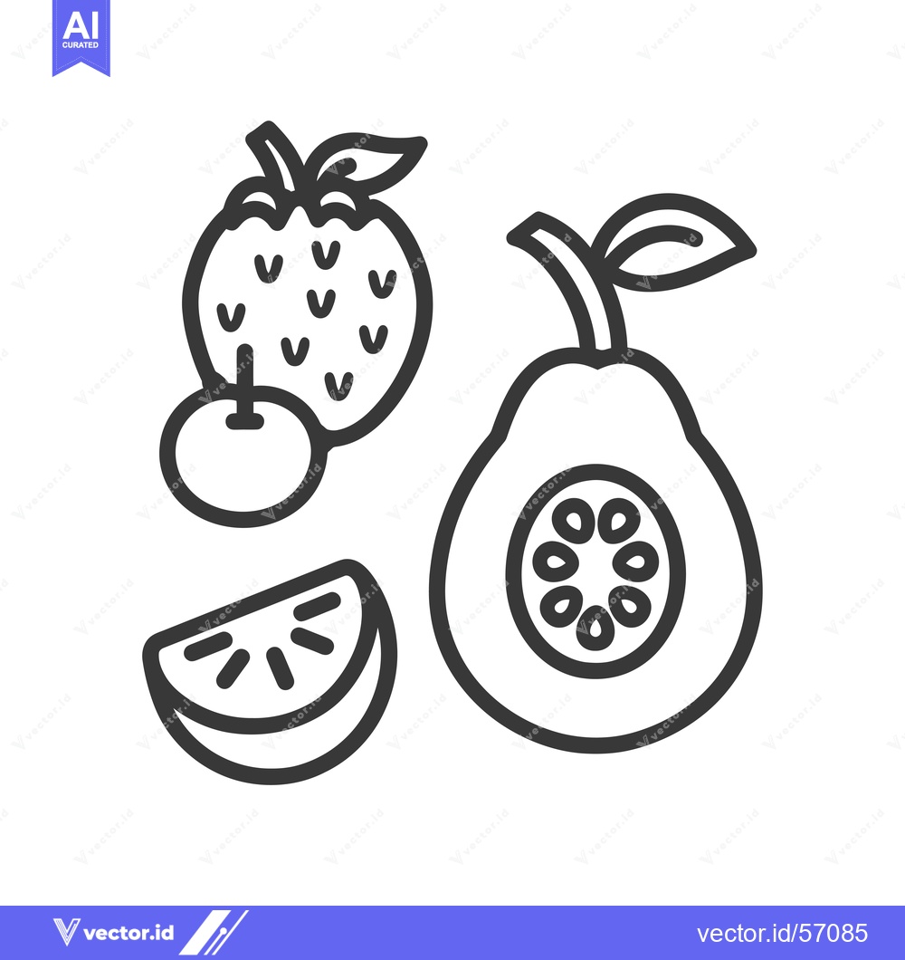 Premium Vector of Line Drawing of a Strawberry, a Pear, a Lemon, and a Cherry