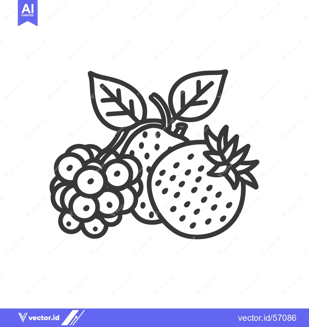 Premium Vector of Line Drawing of a Strawberry, a Pear, and a Cluster of Berries