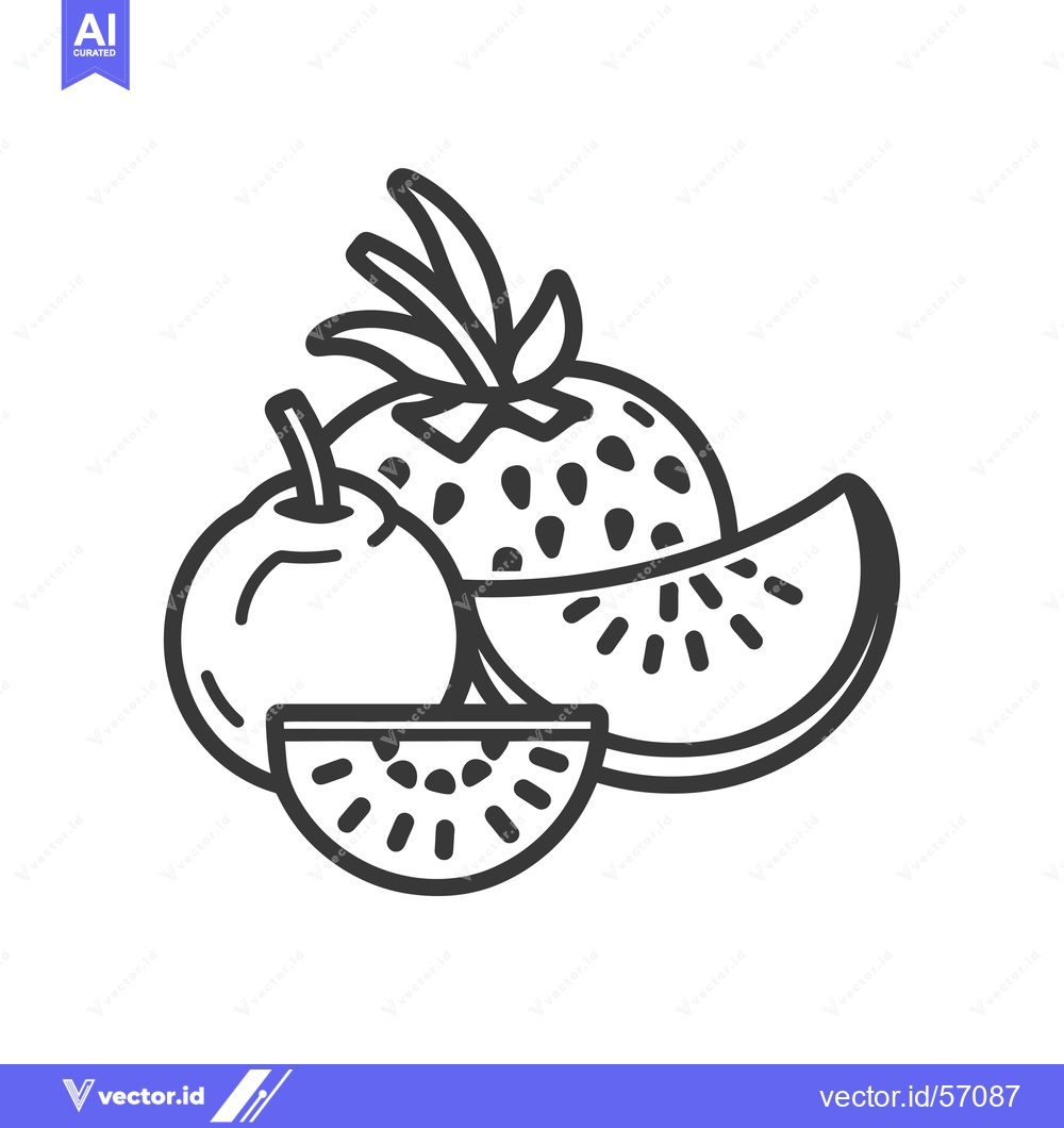Premium Vector dari Line Drawing of a Strawberry, Apple, and Watermelon Slices